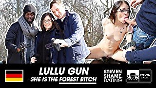 INTERRACIAL OUTDOOR THREESOME FUN: Lullu Gun enjoys BLACK & WHITE COCK! StevenShameDating