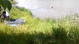 Cooling down at a public lake