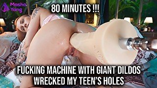 4K Fucking Machine with GIANT Dildos wrecked my teen's ass balls deep with huge squirt and wide gape