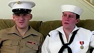 Handsome navy boys in uniforms are anally fucking