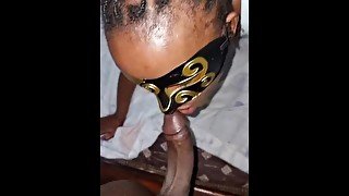 Thick Ebony Mom Sucks and Deepthroats her Horny Neighbor