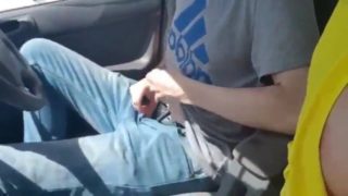 Busty latina sensitive tits exposed in car