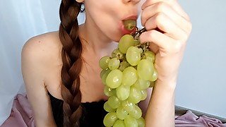 girl sucking on juicy grapes ASMR food fetish