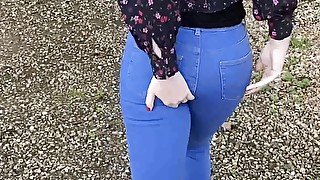 Outside pee in jeans