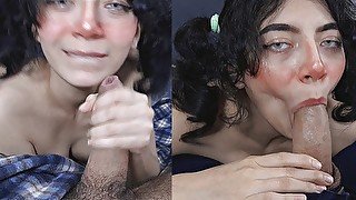 Italian cute girl gives homemade blowjob - Close Up