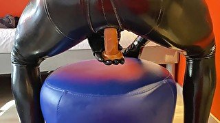 My latex catsuit with anal and penis condom dildo