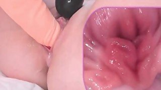 Dildo with camera inside wet vagina