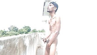 Rajesh masturbating on outdoor, moaning, spitting on dick, showing ass, butt, spanking, and cumming