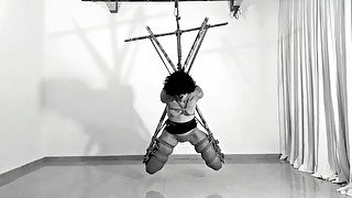 Pulling her panties and making her cum - Shibari suspension ORGASM