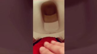 Wetting on toilet in too tight panties while rubbing hairy pussy to orgasm