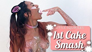 Little Slut Messy Cake Smash Masturbation, Dildo Sucks, Fucks & Pussy Play!