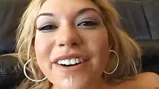 She gives two blowjobs and gets cumshot facial