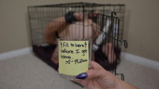 BDSM puppy slave fails to cum into cup for mistress - Hands free vibrator orgasm