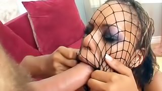 Ebony senorita in the fishnet lingerie is ready for the meaty dick