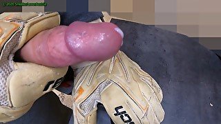 4 Cumshots on Football gloves (slowmotion)