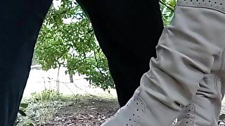 Cum on boots in public park