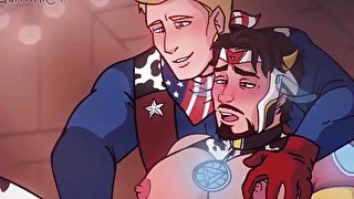 Iron man x Captain america - steve rogers x tony stark gay milking masturbation cow