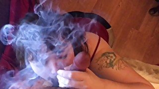 BBW Stoner Deepthroat with Facial, Smoking Fetish