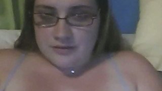 Hot and nerdy BBW milf webcam bitch plays with her rack for me