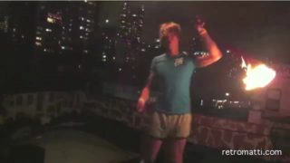 18 year old Gay teen Twink spins fire poi in underwear and socks