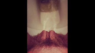 Hairy BBW closeup latenight powerpiss on toilet