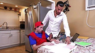 GAYWIRE - Step Daddy Marco Lorenzo Fucks Him In The Bathroom While Mom Is None The Wiser