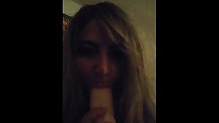 Sucking the tip of my dildo before I stick it in my ass