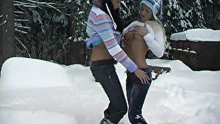 Cute 18 year old girls playing in the snow