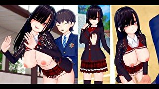 【エロゲーコイカツ！】性格ヤンデレの前髪ぱっつん黒髪ロング爆乳jkのおっぱい揉みまくりH！(アニメ3DCG動画)[Hentai Game Koikatsu! Anime 3DCG video]