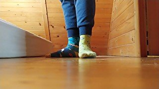 Polish Twink 18 y.o. boy feet in different colored socks and barefoot