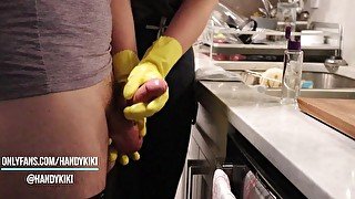 Doing the Dishes - Yellow Latex Gloves Handjob Cumshot