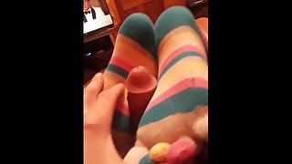 Colorful toes toesockjob cumshot