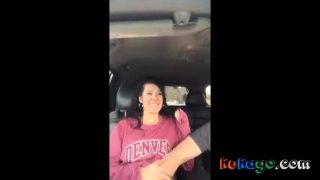 Very cute chick gets fingered to orgasm in back seat