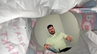 Macrophilia - tiny caught in garbage and trapped by giant