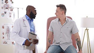 Tattooed white man gets his ass licked and fucked by a black dude