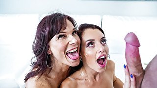 Adorable teen girl works alongside a MILF