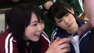 Japanese AV teen in school uniform has hardcore group sex