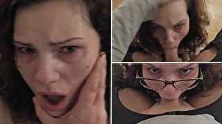 Amateur slut goes on her knees for a rough sloppy POV deepthroat