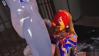 Girl fucked in multicolored paint