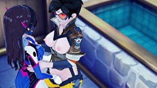 Overwatch - Dva and Tracer have lesbian sex, eat pussy, and scissor until orgasm.