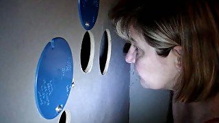 My mature blonde wife sucks huge dick through gloryhole