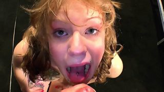 Tattooed slut with nice tits Meli swallows cum for the first time