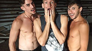 Young lads share ass in loud gay threesome on cam