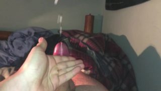 Pre Cum Leaks from Uncut Cock before Pulsing Orgasm