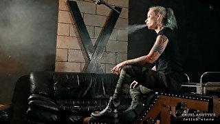 Smoking in boots 4K - Fetish - Femdom - Military - Tattoo