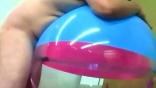 Big inflatable beach ball fuck cum inside