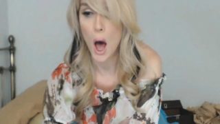 Huge Blonde Tranny Breast Jerking her Cock