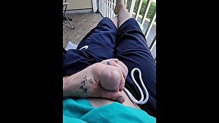 Public Masturbating on my back porch while cars drive by while smoking