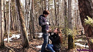 Student Blowjob and Fucking with a Photographer in the Forest