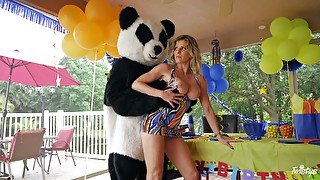 Panda bear fucks horny mature ahead of a birthday party